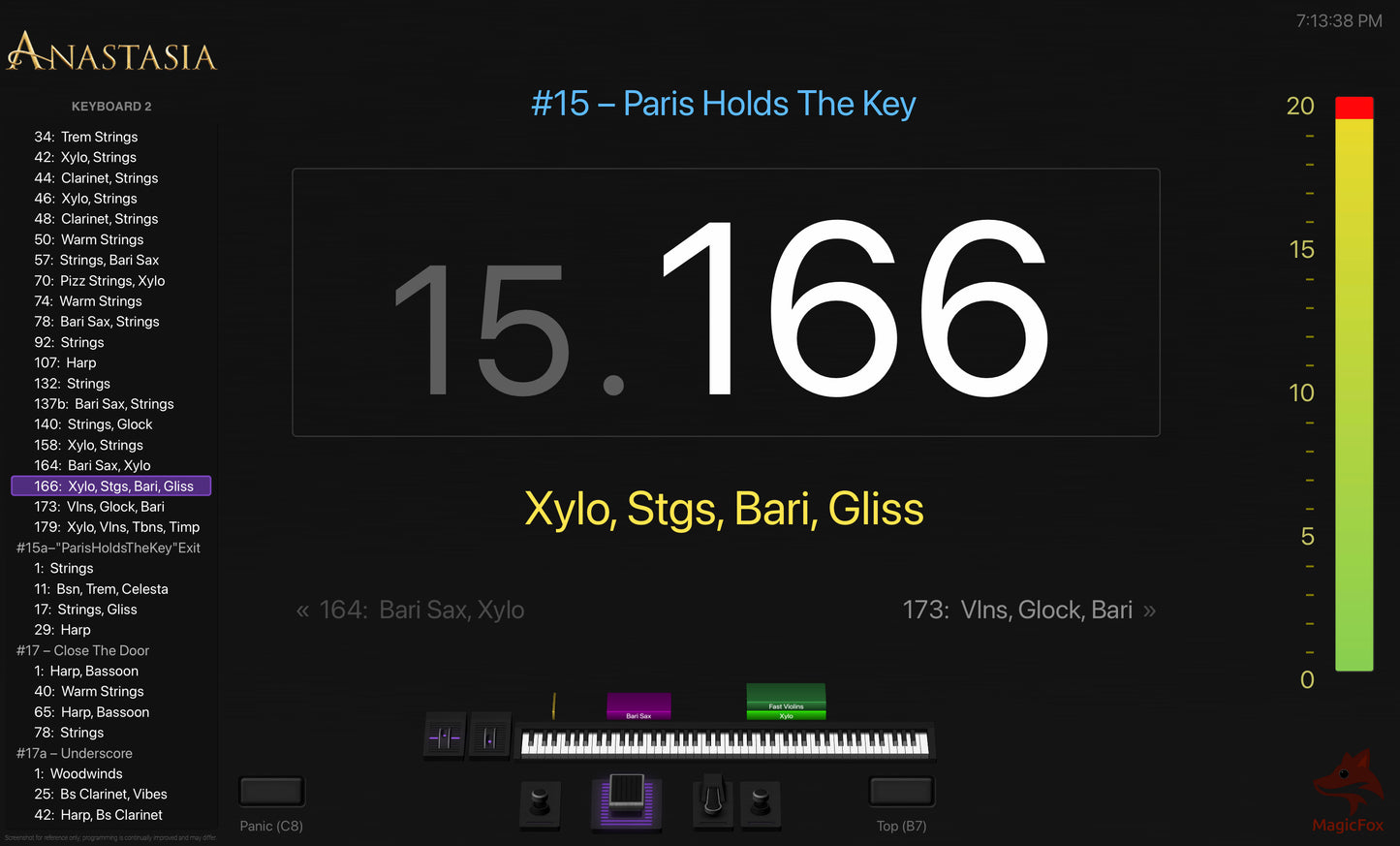 Screenshot of MagicFox MainStage programming for keyboard 2 from the Broadway musical Anastasia
