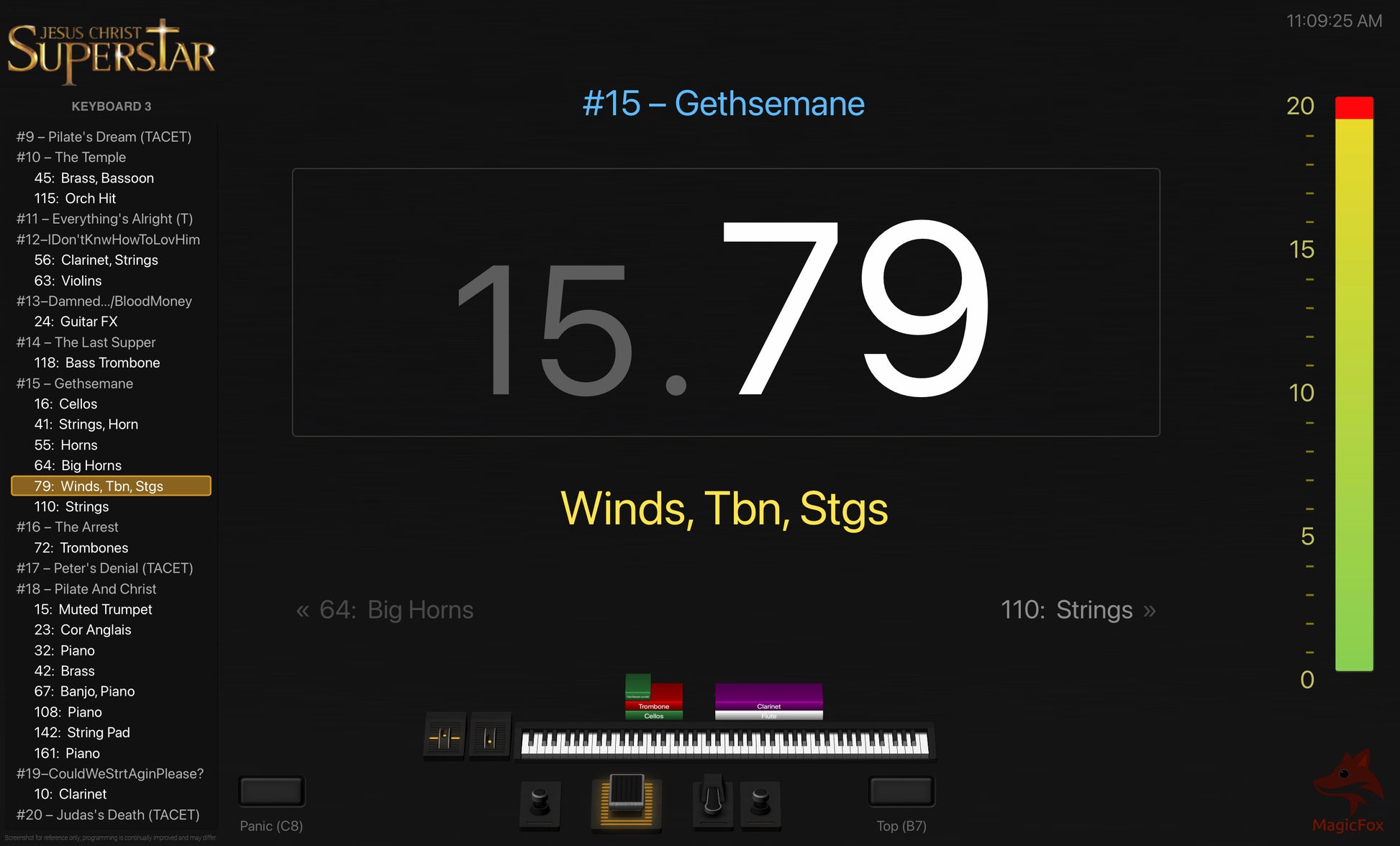 Screenshot of MagicFox MainStage programming for keyboard 3 from the Broadway musical Jesus Christ Superstar